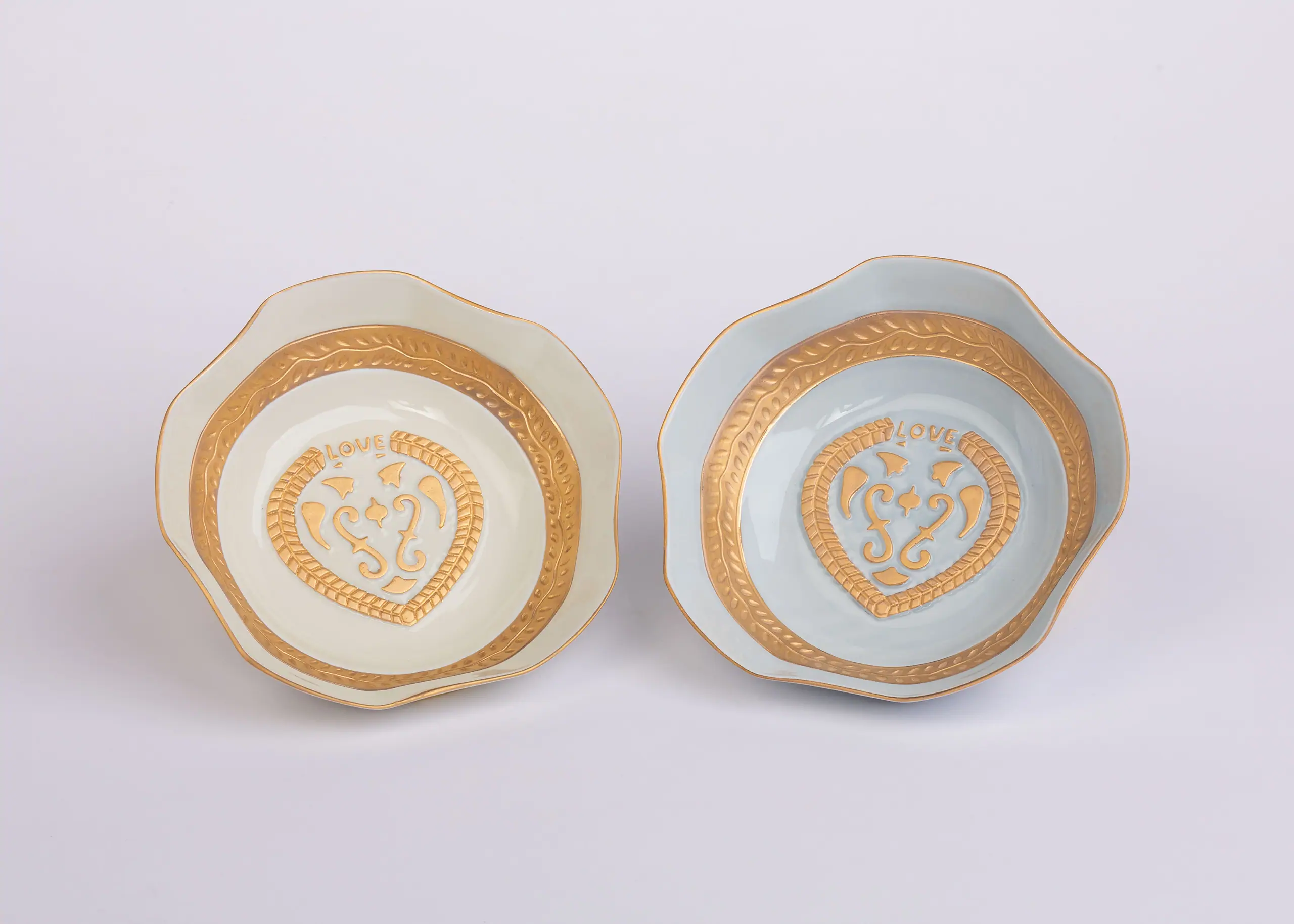 Ivory and French Blue Porcelain Love Bowls